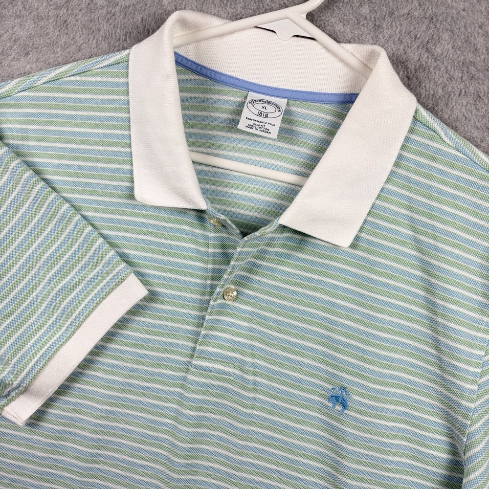 Brooks Brothers Shirt Mens XL Slim Fit Blue Green Striped Performance Polo